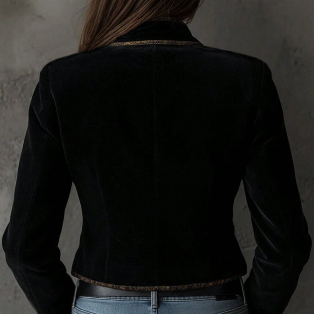 Black Casual Women's Double-Breasted Blazer Vacation - Picture 2 of 4